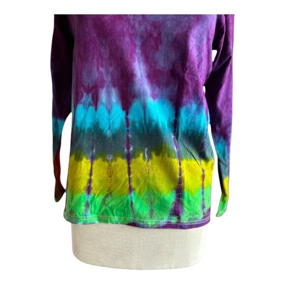 New Womens Top Size Medium Purple Tie Dye Long Sleeve Handcrafted Festival Hippy - Picture 6 of 8